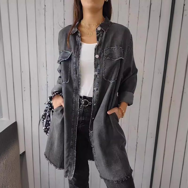 SANDRA / FAUX-DENIM LAPEL JAS